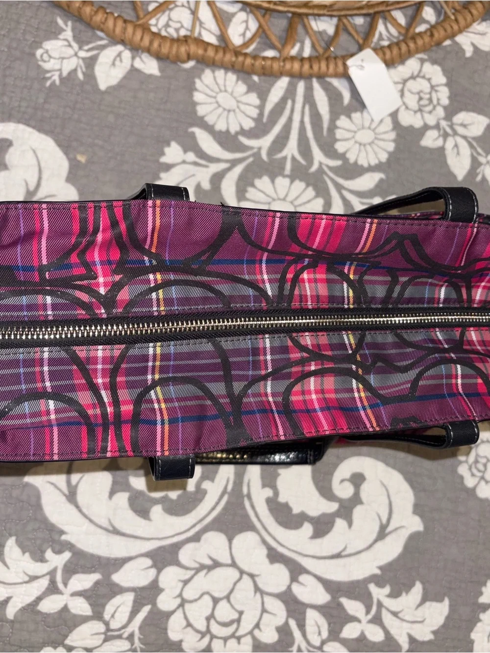 Coach Pink Plaid Signature Tote Bag